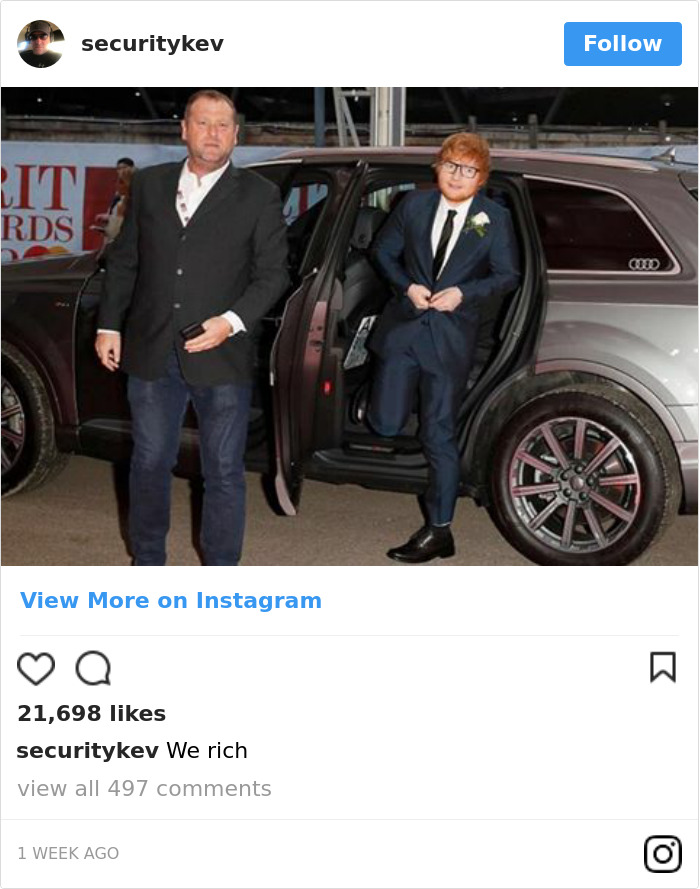 Ed Sheeran's Security Guard Has An Instagram, And It's Better Than His Boss's