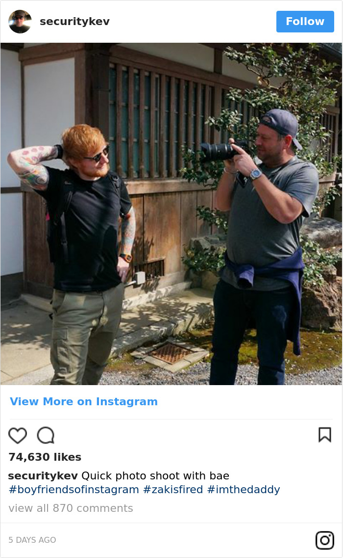 Ed Sheeran's Security Guard Has An Instagram, And It's Better Than His Boss's