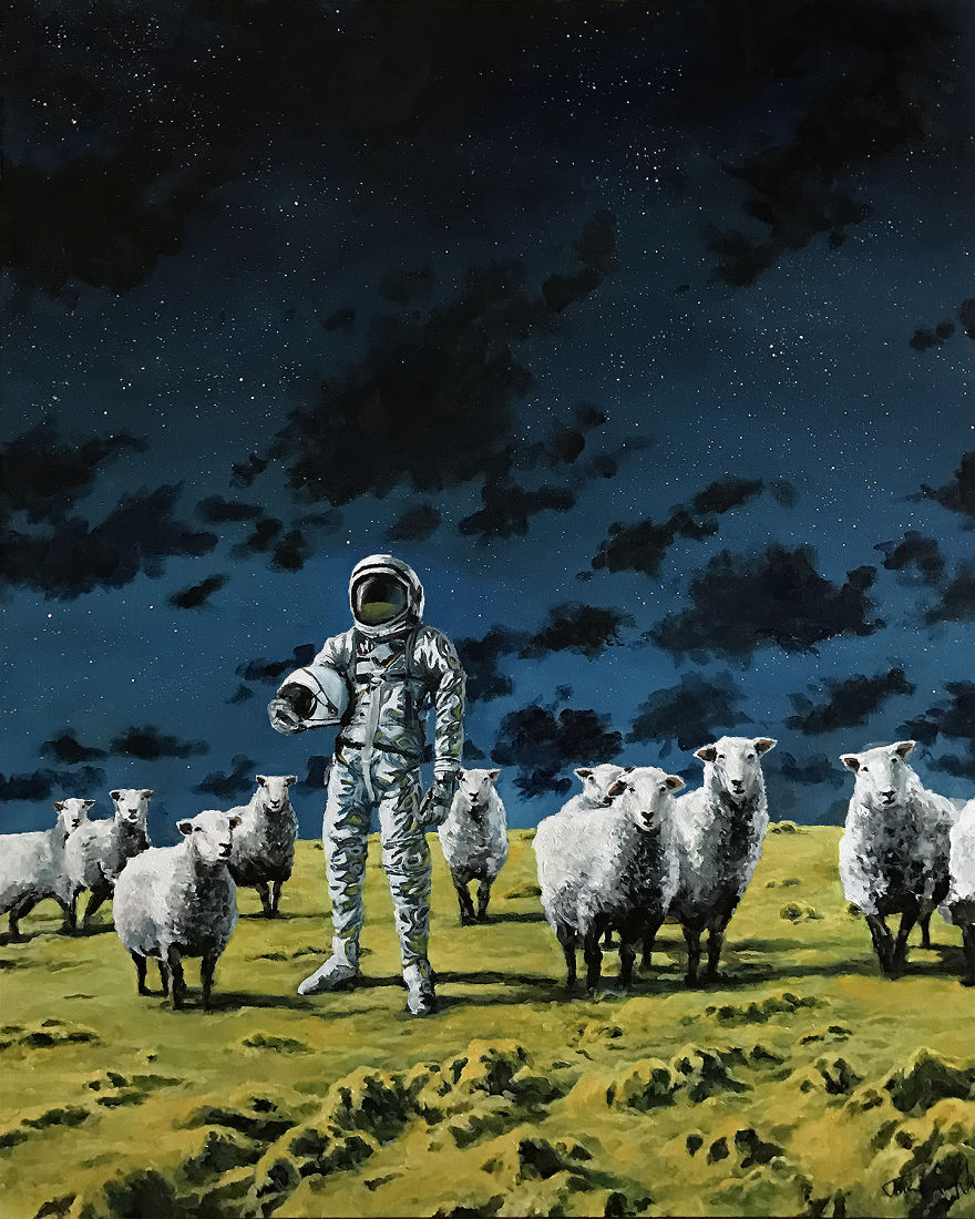 I Create Melancholic Paintings Of Astronauts And Sheep