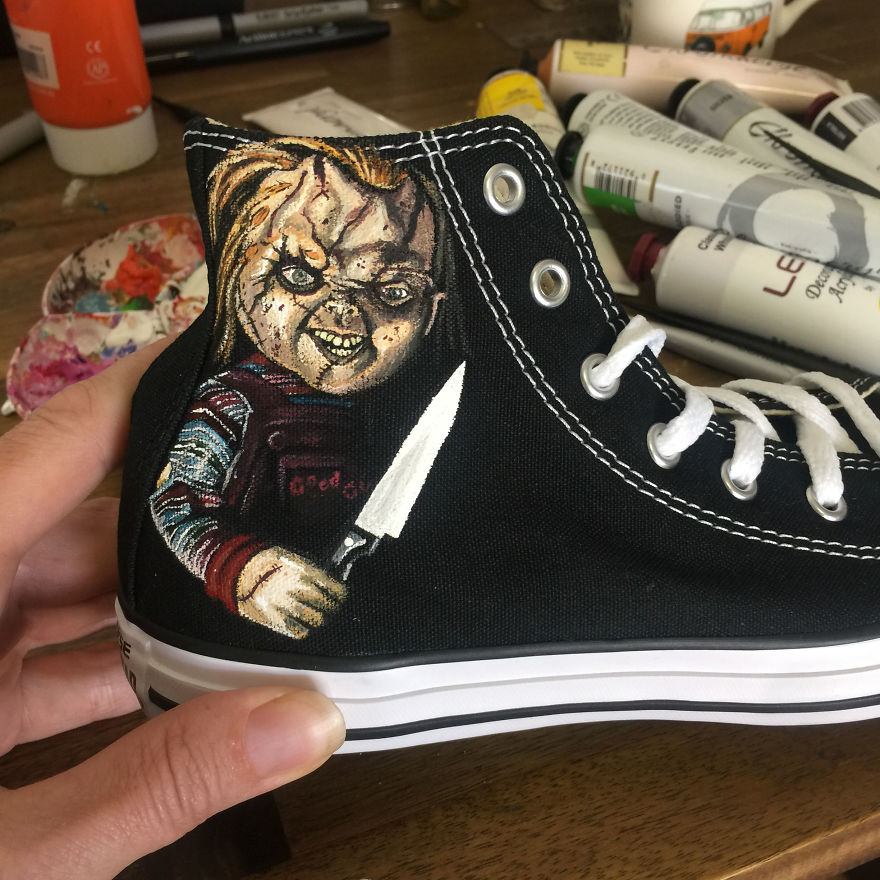 I Turned These Boring Shoes Into A Perfect Pair For A 9-Year-Old Horror Movie Fan