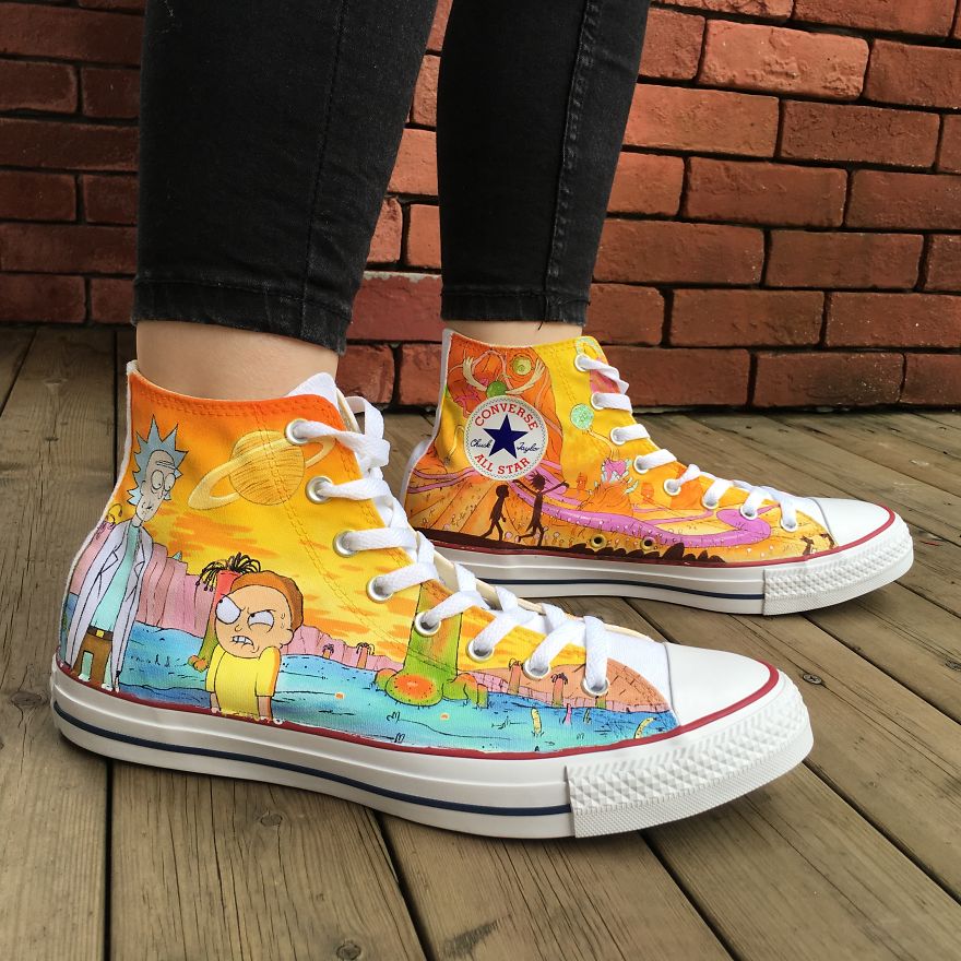 I Hand-Painted These Shoes With Rick And Morty Characters