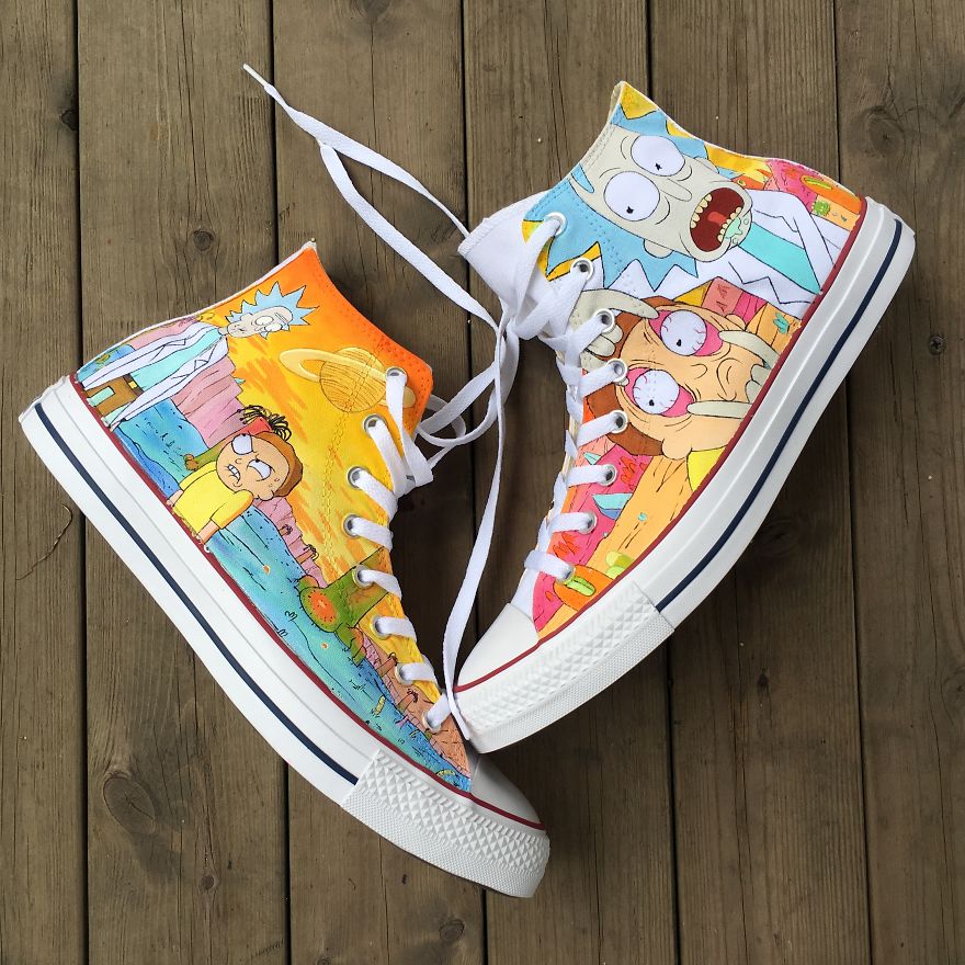 I Hand-Painted These Shoes With Rick And Morty Characters