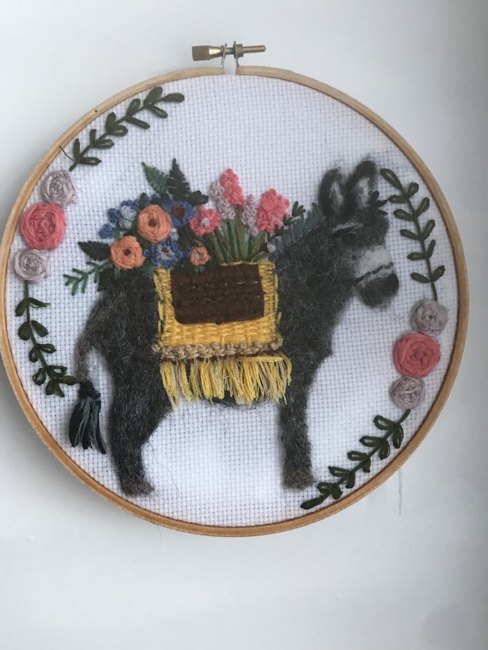 Hand Embroidered And Needle Felted Donkey On 7" Hoop. My First Ever Sale On My New Etsy Store!