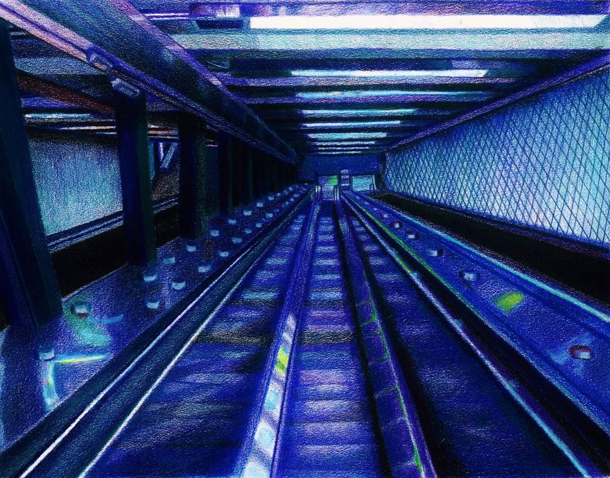 My Drawings Of The 181 St Subway Platform And Escalators In Washington Heights Manhattan