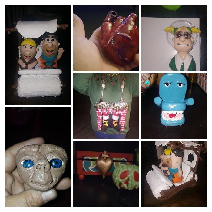 In October I Started Playing With Clay And These Are Some Of The Things I Have Made. Some For Contest At Work Like The Ugly Sweater And The Flinstones Easter Eggs. Still Learning But It Is Fun!