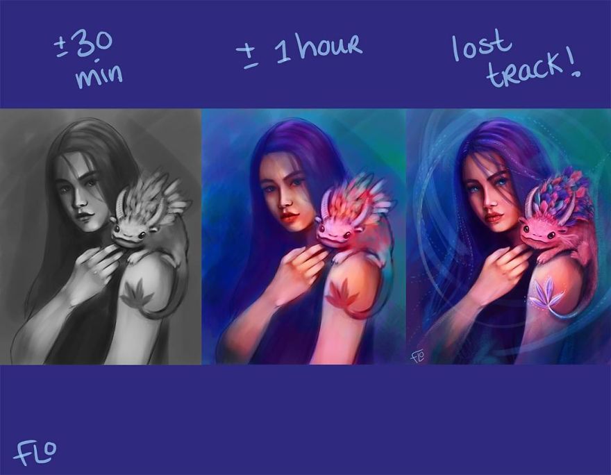 The Artist Shows How Much Time She Spends Creating Her Drawings.
