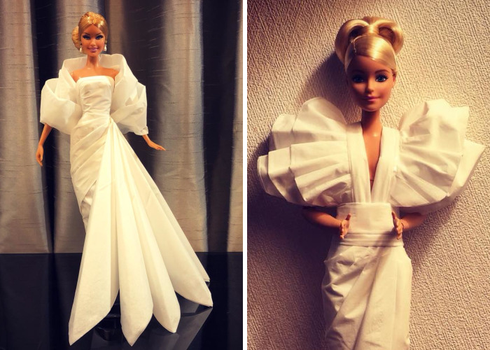 Man Uses Toilet Paper And Tissues To Create Wedding Dresses For His Barbies, And Result Is Amazing