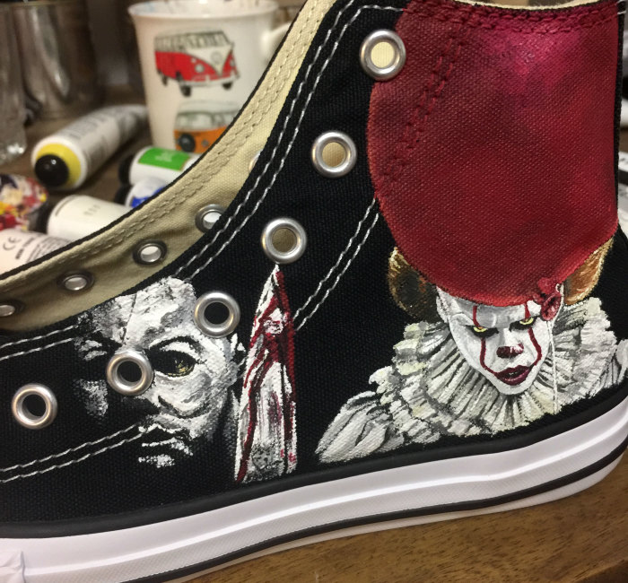 I Turned These Boring Shoes Into A Perfect Pair For A 9-Year-Old Horror Movie Fan