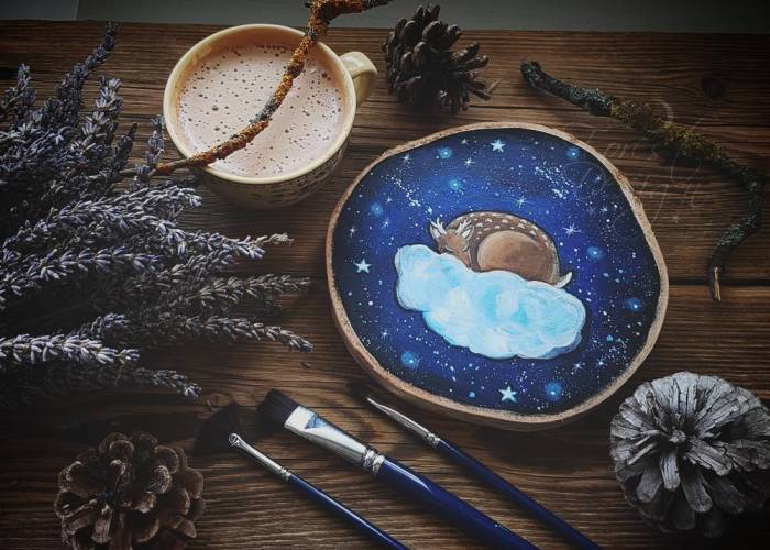 I Create Magical Starry Scenes On Wood Pieces Found During My Forest Wanderings