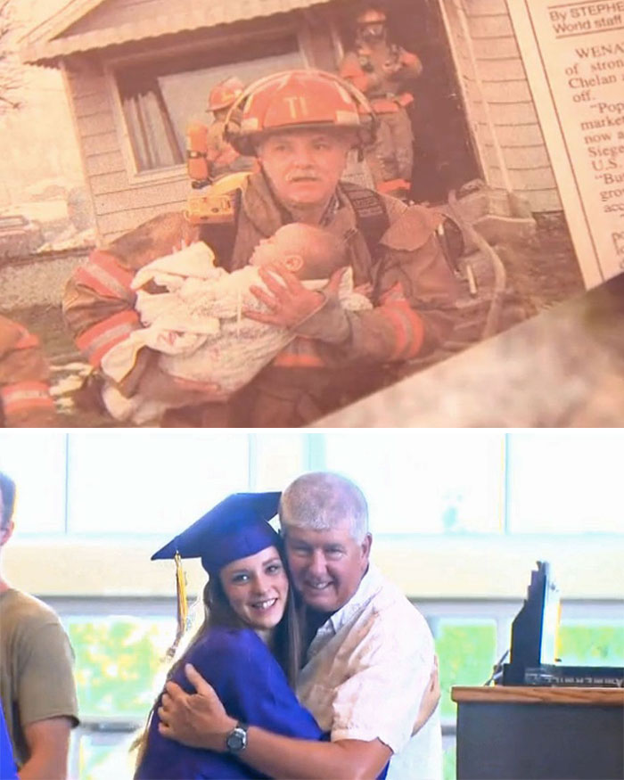 Un Pompier Retraité Était Invité À La Graduation D‘Une Fille Qu’il A Sauvé De Sa Berceau Pendant Une Incendie Il Y A 17 Ans