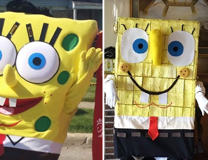 Family Friend Hired Spongebob For A Birthday Party. On The Left - What Was Promised, On The Right - What Appeared (A Man Covered In Sponges)