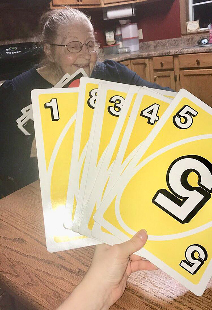 My Memaw’s Eyesight Is Steadily Getting Worse And She Loves Playing Board Games And Card Games. I Went To Visit Last Night And My Aunt Had Bought Her These Massive Uno Cards So That She Can Still Play. They May Be Hard To Hold But It’s Worth It