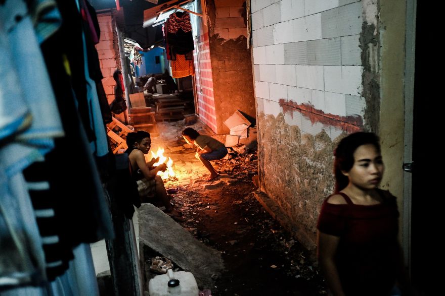 Small Alleys Of The Slum Area After Sunset
