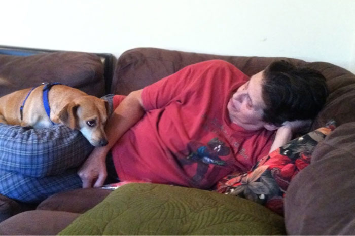My Dog Banjo Knows My Mom Is Sick And Loves On Her As Much As He Can To Make Her Feel Better