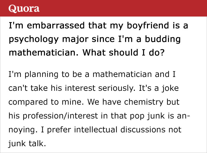 Arrogant Mathematician Publicly Shames Her Psychology-Studying Boyfriend, Gets What She Deserves