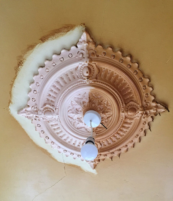 Scrubbed A Ceiling Rose Clean With A Toothbrush Whilst Renovating A House