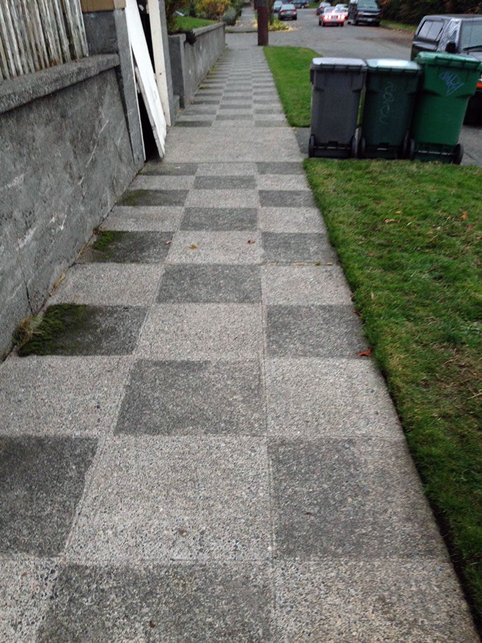 My Neighbor Pressure Washed The Sidewalk To Make A Checkered Pattern