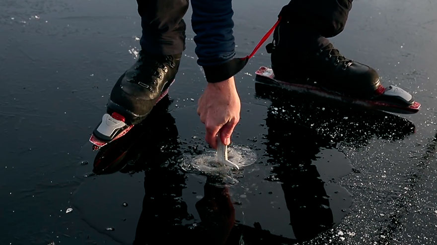 Guy Skates On Thin Black Ice And The Sound It Makes Is Out Of This World