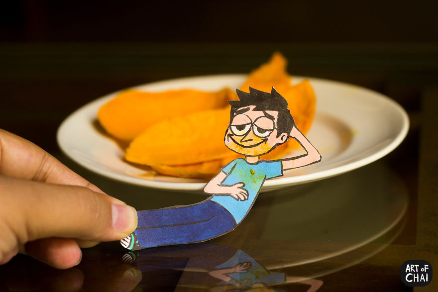 The Third And Final Stage Of Experiencing Mangoes To The Fullest. Here's Chai Savoring The Lingering Taste And Letting Out A Flavorful Burp. The Sense Of Delight That Mangoes Bring Is Like Nothing Else!