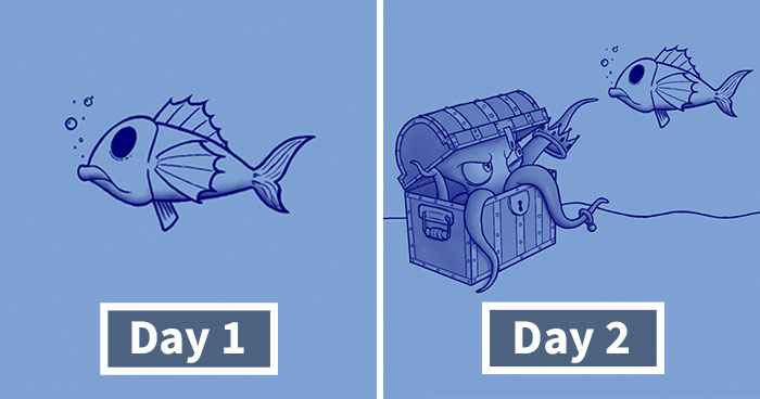 I Challenged Myself To Add One Character A Day To This Fish Drawing For 30 Days Until I Got This Result