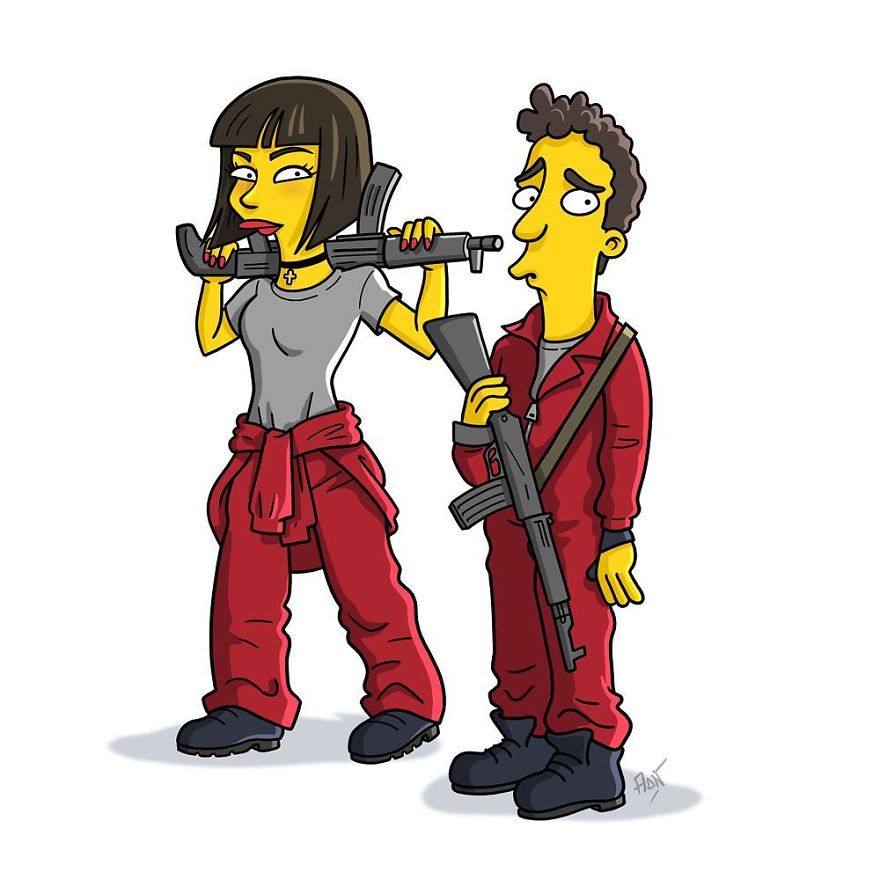 Cartoonist Transforms The Characters From The Series "La Casa De Papel" Into Simpson Version And The Result Is Lovely
