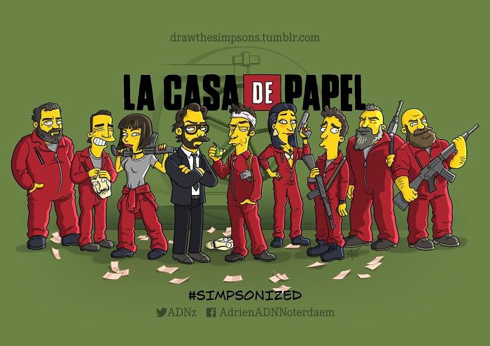 Cartoonist Transforms The Characters From The Series “La Casa De Papel” Into Simpson Version And The Result Is Lovely