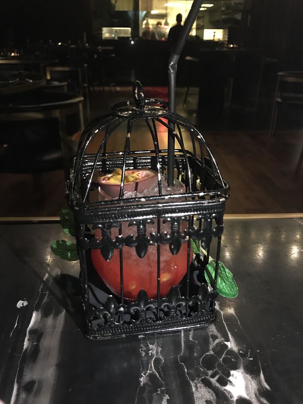 I Received My Drink, Complete With Bird Cage Prison
