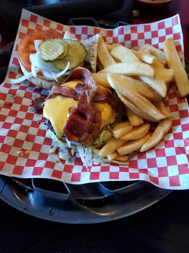 Burger On An Upside Down Hub Cap
