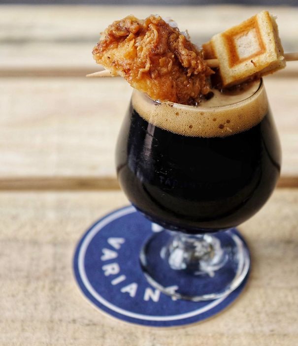 Image result for chicken and waffles and beer