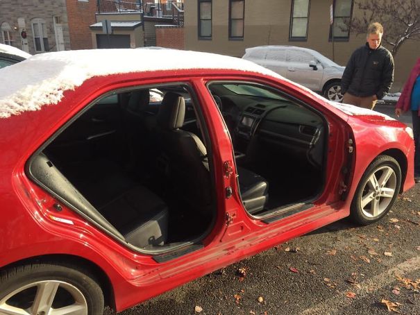 Someone Stole The Doors Off A Neighbor's Car Last Night