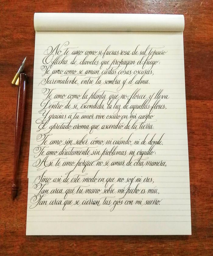 Practicando caligrafía: Soneto XVII de Pablo Neruda