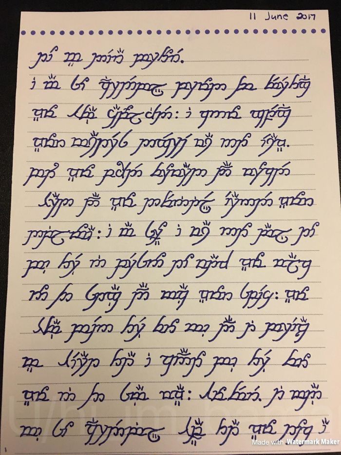 My Sister Practices Calligraphy And Is A Huge Tolkien Nerd. She Caught Herself Elvish