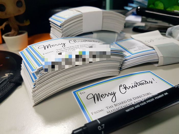 I Owed A Friend Who Works In Our Pr Department A Favor. She Called In The Favor And Asked Me To Hand Write "Merry Christmas" On 700 Gift Tags