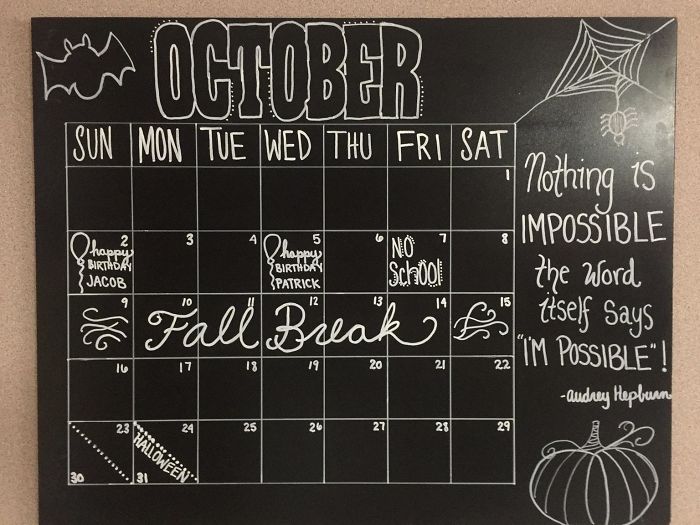 My Wife Is A 5th Grade Teacher And Puts These Chalkboard Calendars Together Every Month