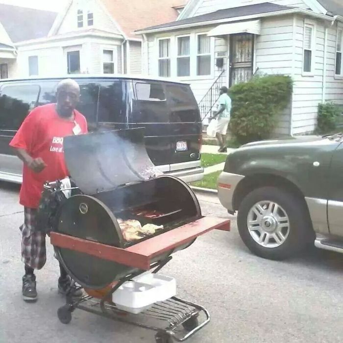 Friend Of Mine Posted This To Facebook. This Guy Goes Around The Neighborhood Selling BBQ Like An Ice-Cream Truck Guy On The Weekends