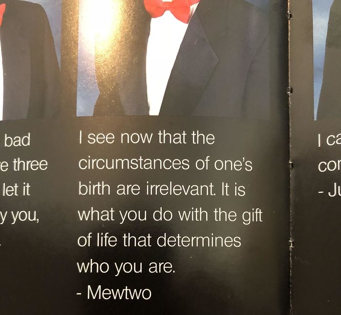 "Ahora veo que las circunstancias del nacimiento son irrelevantes. Es lo que haces con el regalo de la vida lo que determina quién eres." - Mewtwo