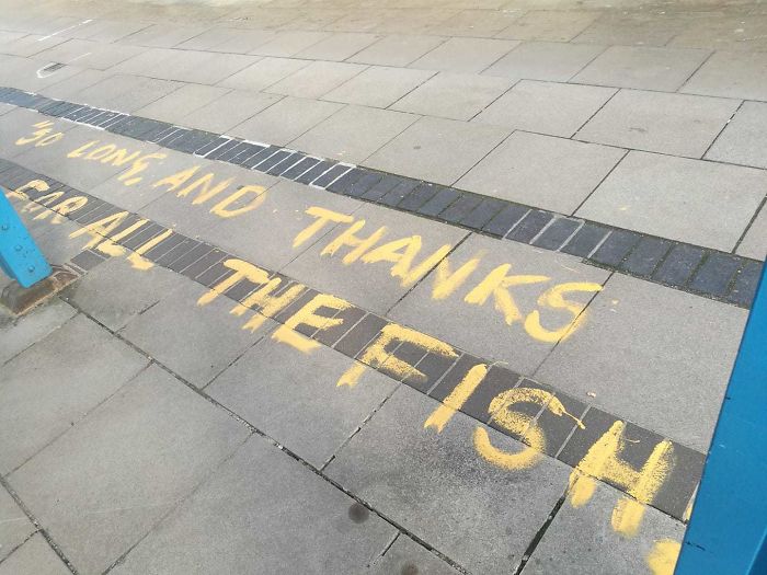 My Local Chippy Closed Down. Someone Painted This On The Floor Outside It