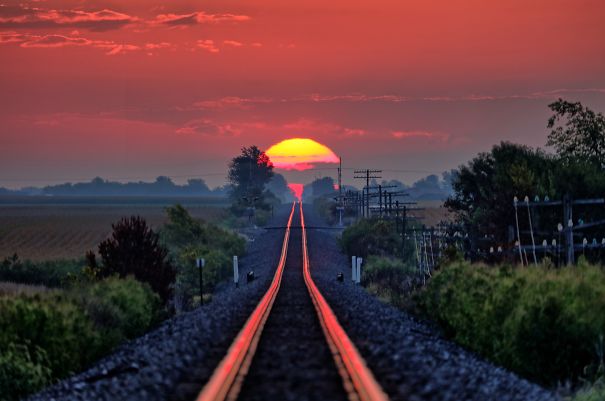 My Dad Waits Every Year For The Day The Sun Rises Just Right And Reflects Along The Railroad Tracks, Today Was That Day