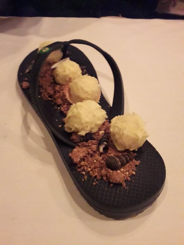 White Chocolate Filled With Miso, Served On A Flip-Flop