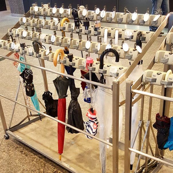 Another Great Japanese Invention: Umbrella Lockers. So You Don't Have To Carry Them Around Inside A Building And Nobody Takes Yours 'Accidentally'