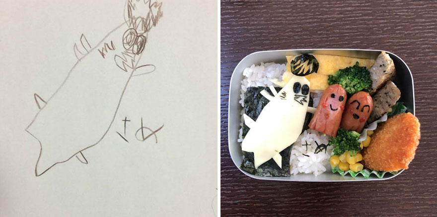 Father Turns His Daughter's Drawings Into Food For Her To Take To Kindergarten