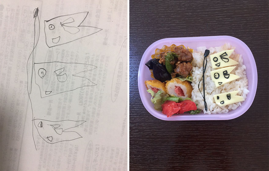 Father Turns His Daughter's Drawings Into Food For Her To Take To Kindergarten