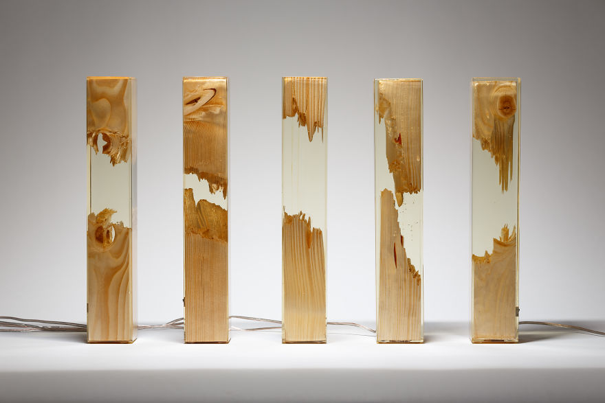Torn Lamps Made From Wood And Resin By Guideco Design