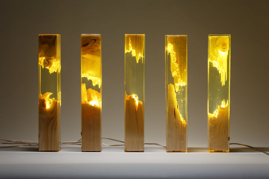 Torn Lamps Made From Wood And Resin By Guideco Design