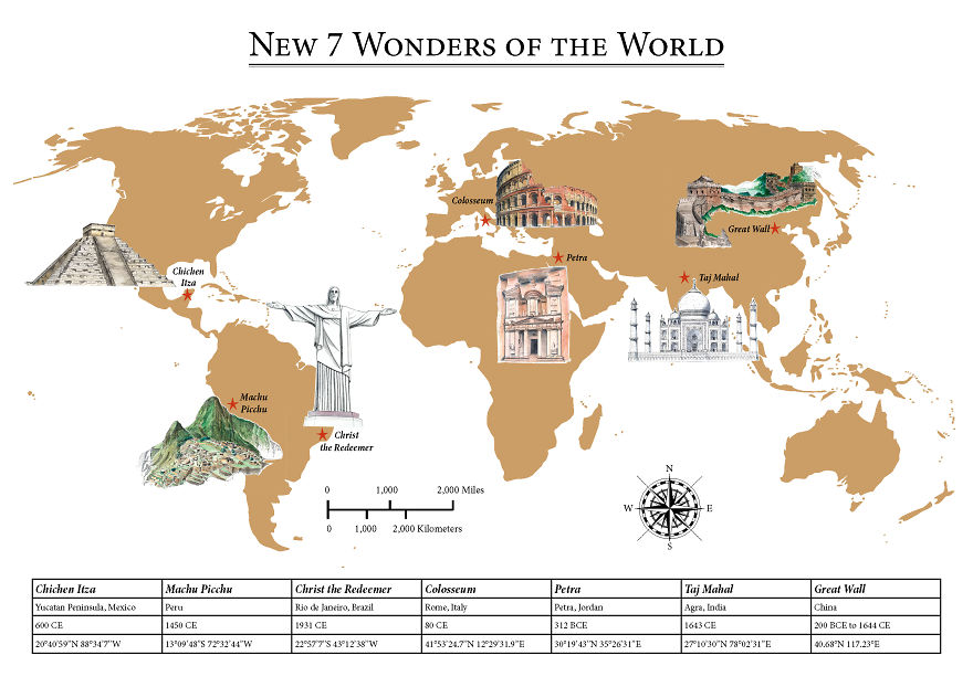 7 wonders of the world map I Created A Map Showing The New 7 Wonders Of The World Bored Panda 7 wonders of the world map