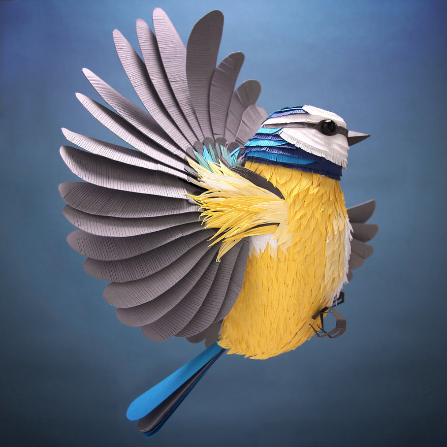 I Hand-Cut Paper Into Hundreds Of Tiny Pieces To Create Sculptures Of Birds, Bees, And Other Creatures