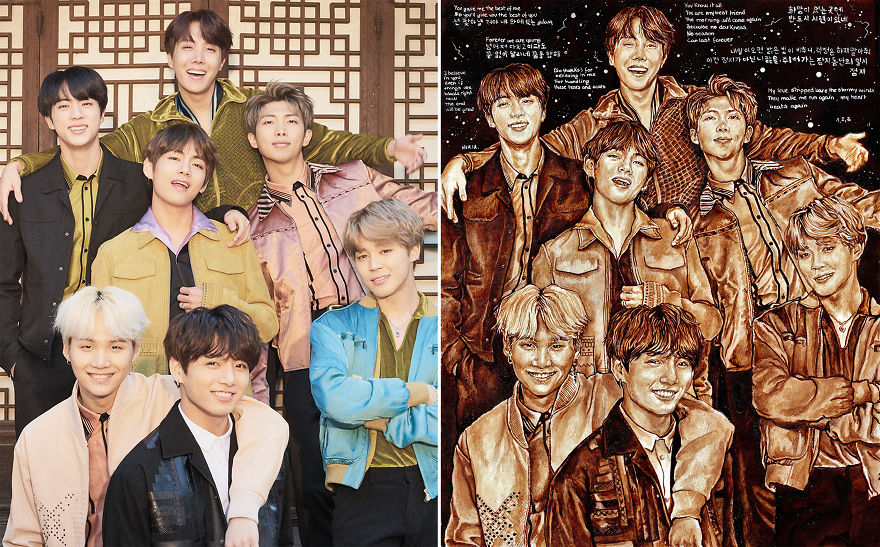 Celebrating Bts' No.1 On Billboard 200 With A New Illustration Done With Coffee