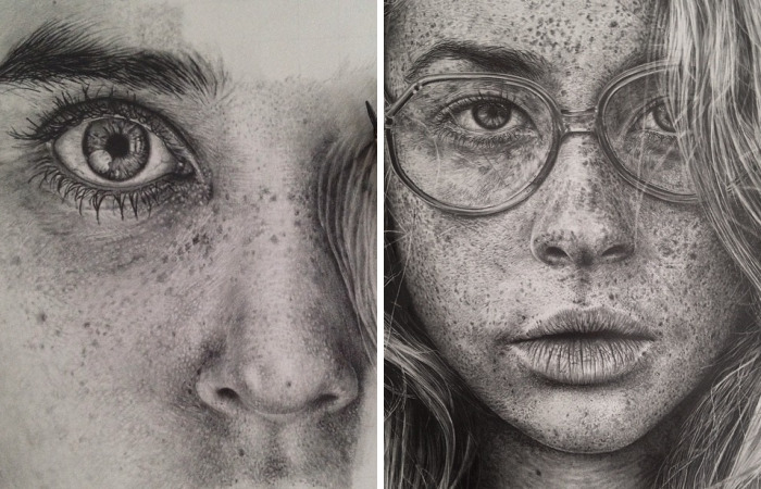 Artist Makes Hyper Realistic Drawings To The Point Where We See The Pores Of The Skin