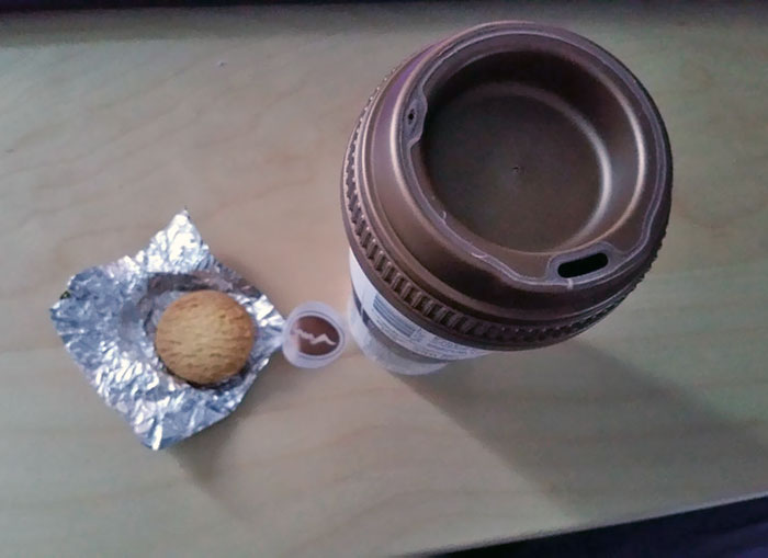 My Chilled Coffee From The Store Has A Tiny Cookie Stored In The Lid