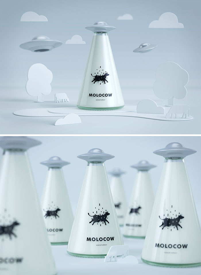 Simple And Clever Milk Branding Concept That Features A UFO Space Ship Lid